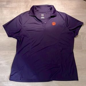 Clemson women’s Cutter & Buck short sleeve golf material polo. UV protection.